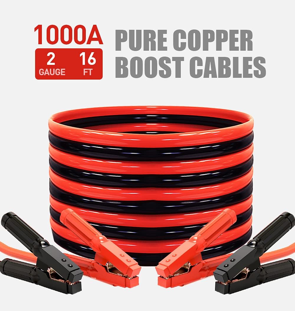 100% Copper Jumper Cables 2 Gauge 16 Feet Heavy Duty 1000AMP with Carry Bag W1183
