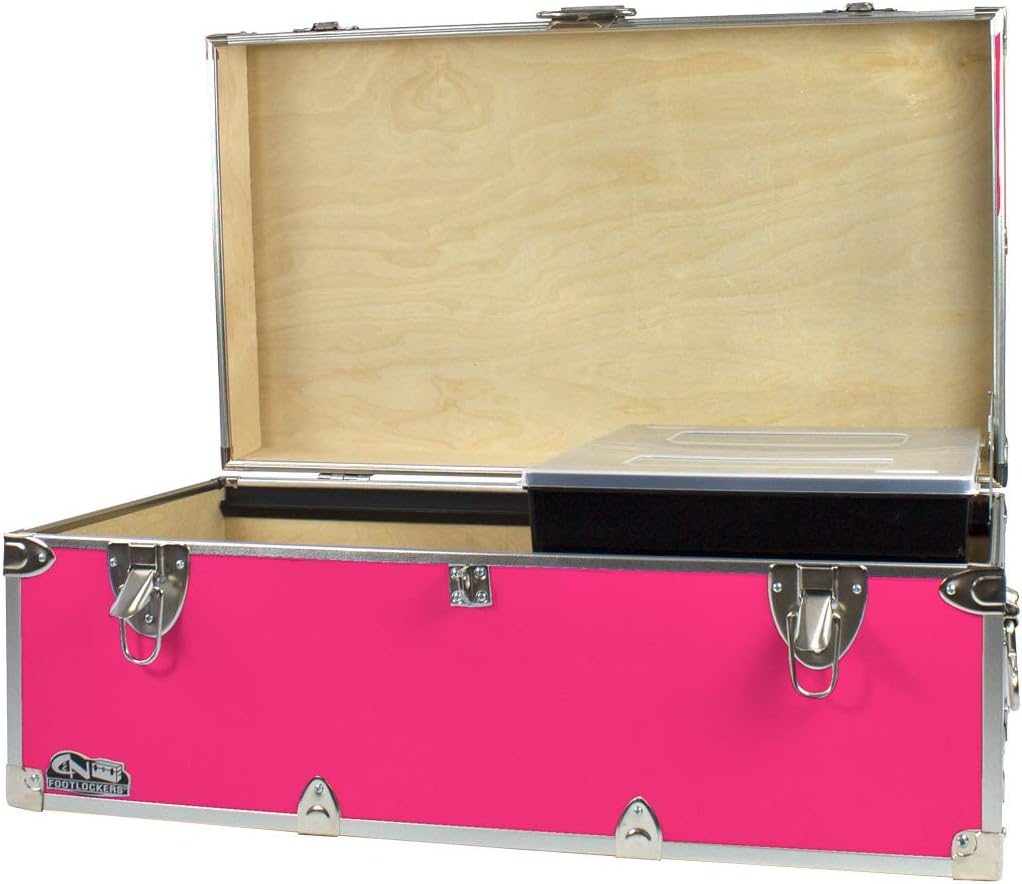 Footlockers Storage Chest with Organizer Tray, 32 x 18 x 13.5 Inches, Hot Pink L378695