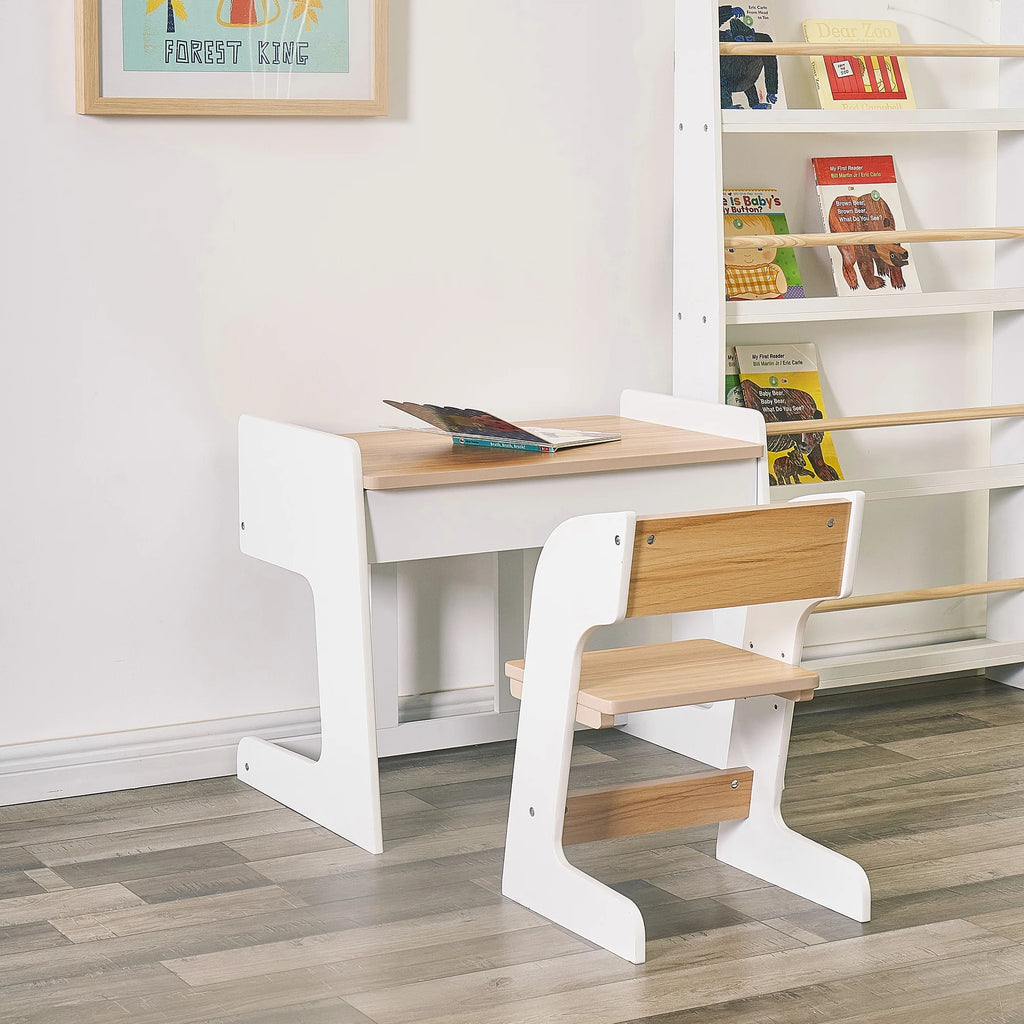 White & Natural Wooden Kids Table and Chair Set, 2 Piece G217