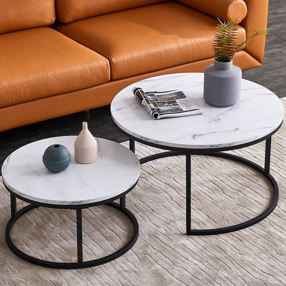 White Nesting Coffee Table with Black Frame R663