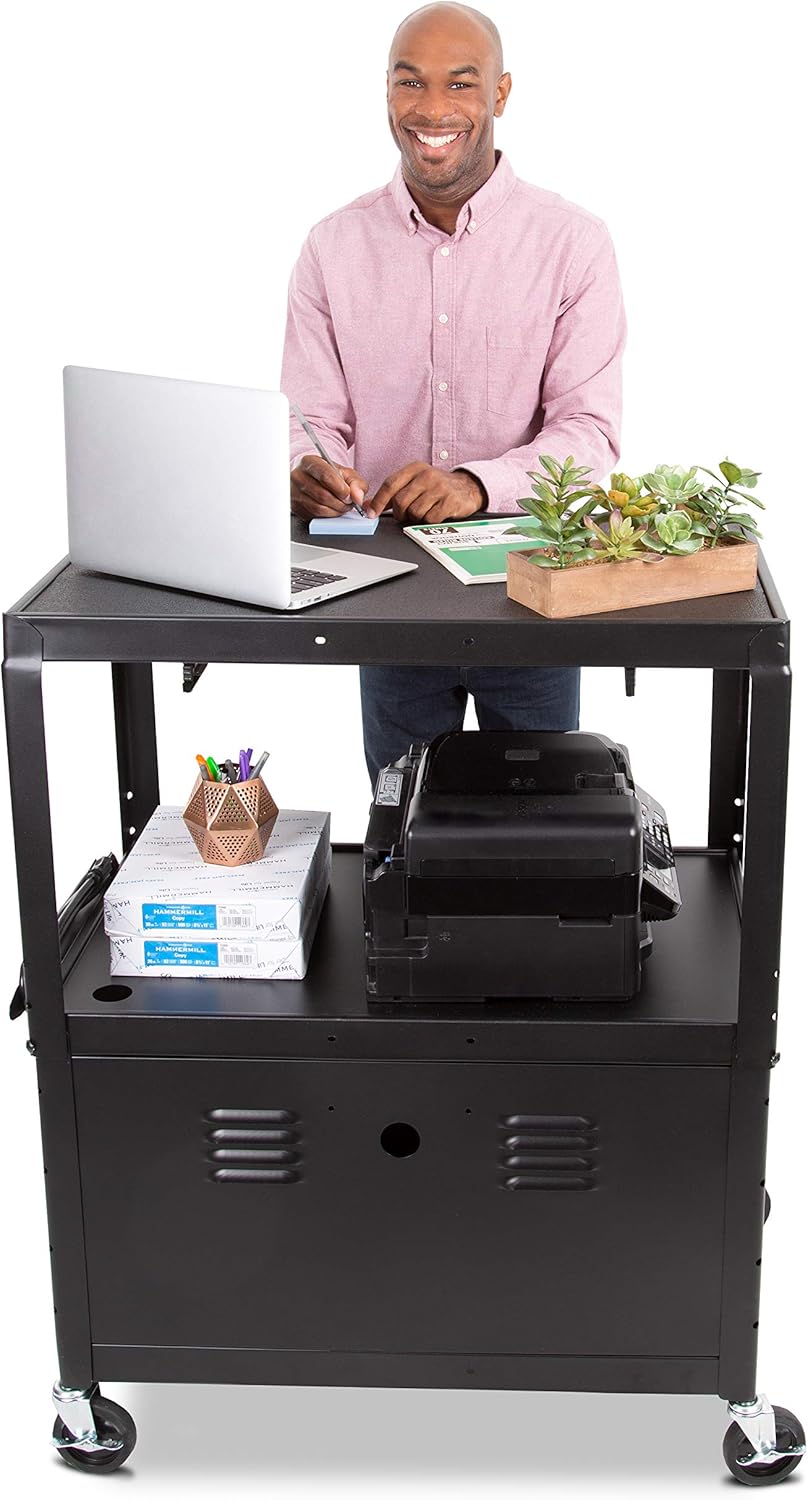 Extra Wide AV Cart with Locking Cabinet and Pullout Keyboard Tray F916