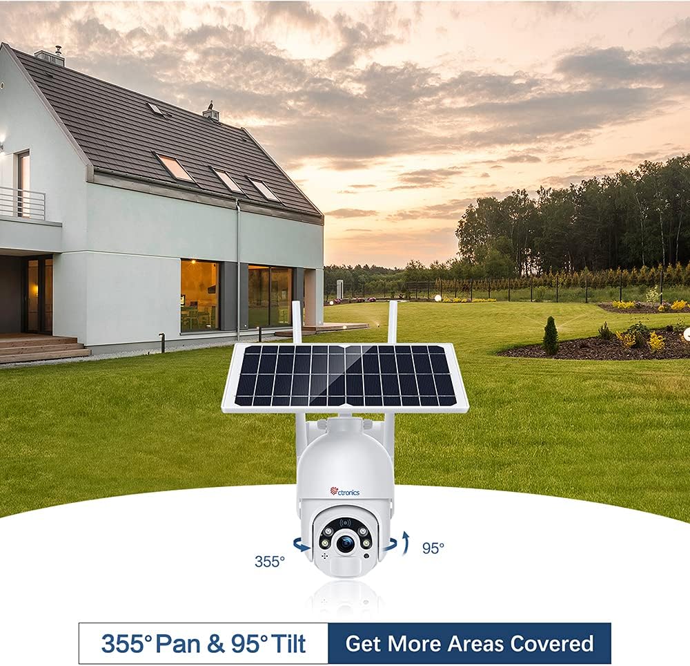 Solar Security Camera Outdoor Wireless WiFi Pan Tilt 1080P Color Night Vision with 10000mAh Rechargeable Battery A442714
