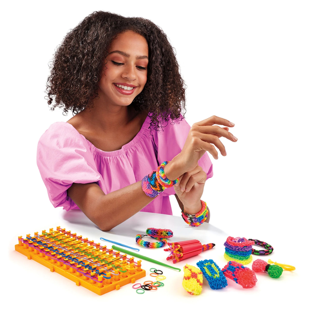 DIY Bracelet Loom Kit, 2200 Latex Free Color Bands, 6 Row Loom F53537