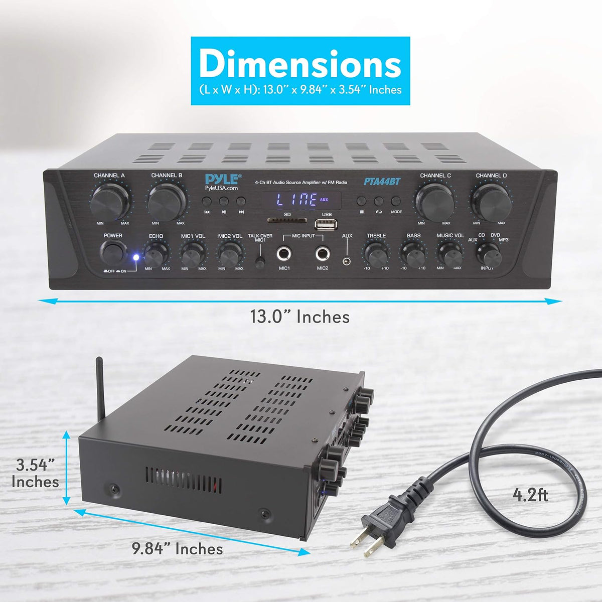 500W 4 Channel Bluetooth Amplifier with AUX IN, FM, USB, Microphone IN L14998