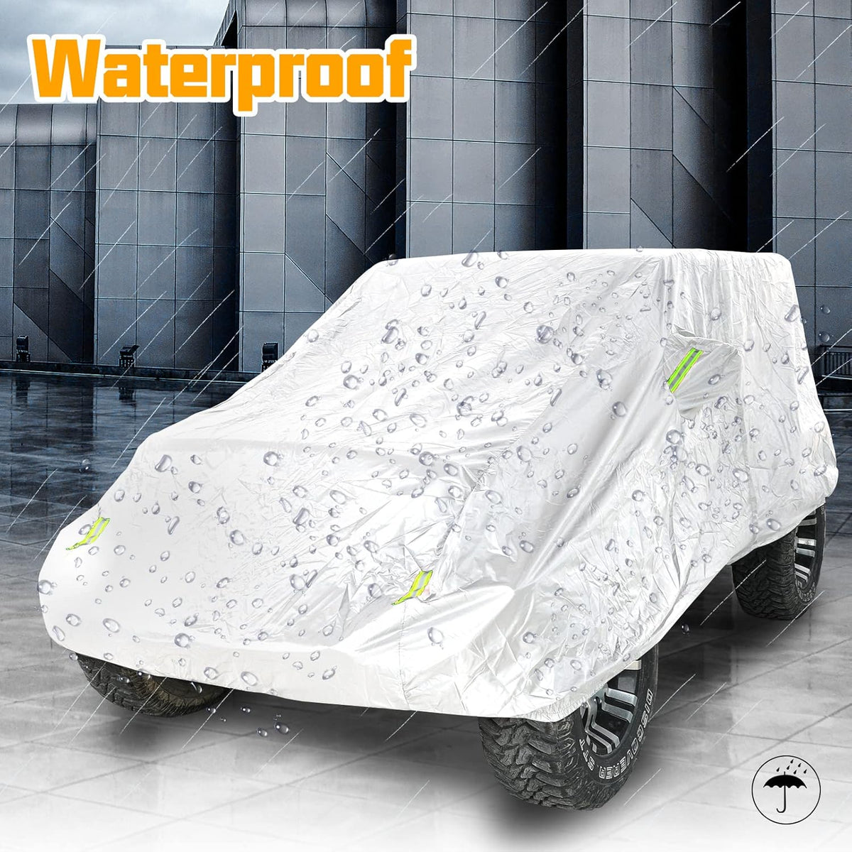 Silver 2-Door Full Car Cover with Driver Door Zipper D521
