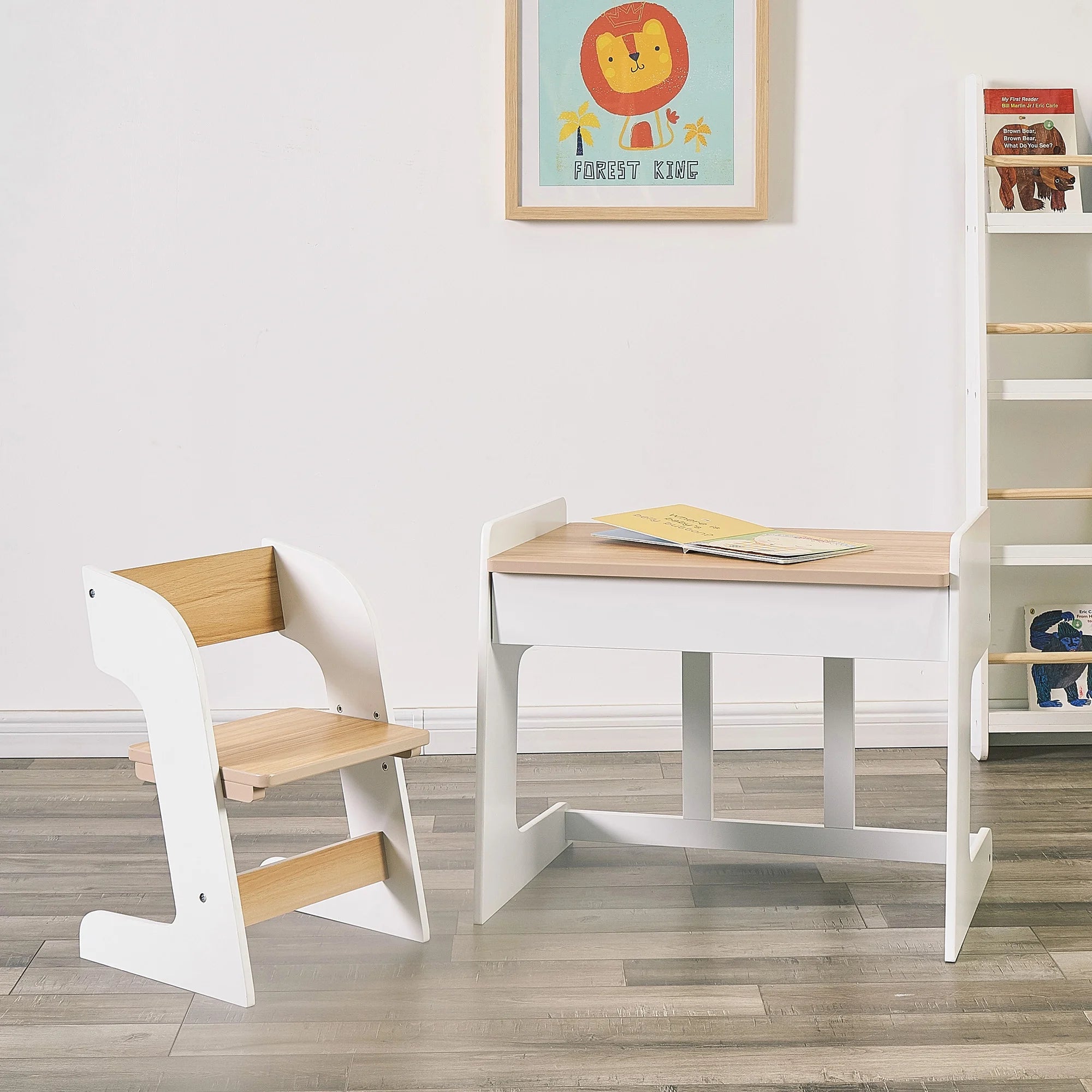 White & Natural Wooden Kids Table and Chair Set, 2 Piece G217