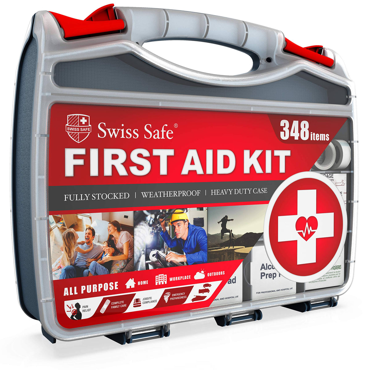 2-in-1 First Aid Kit 348-piece Double-Sided Hardcase O495071