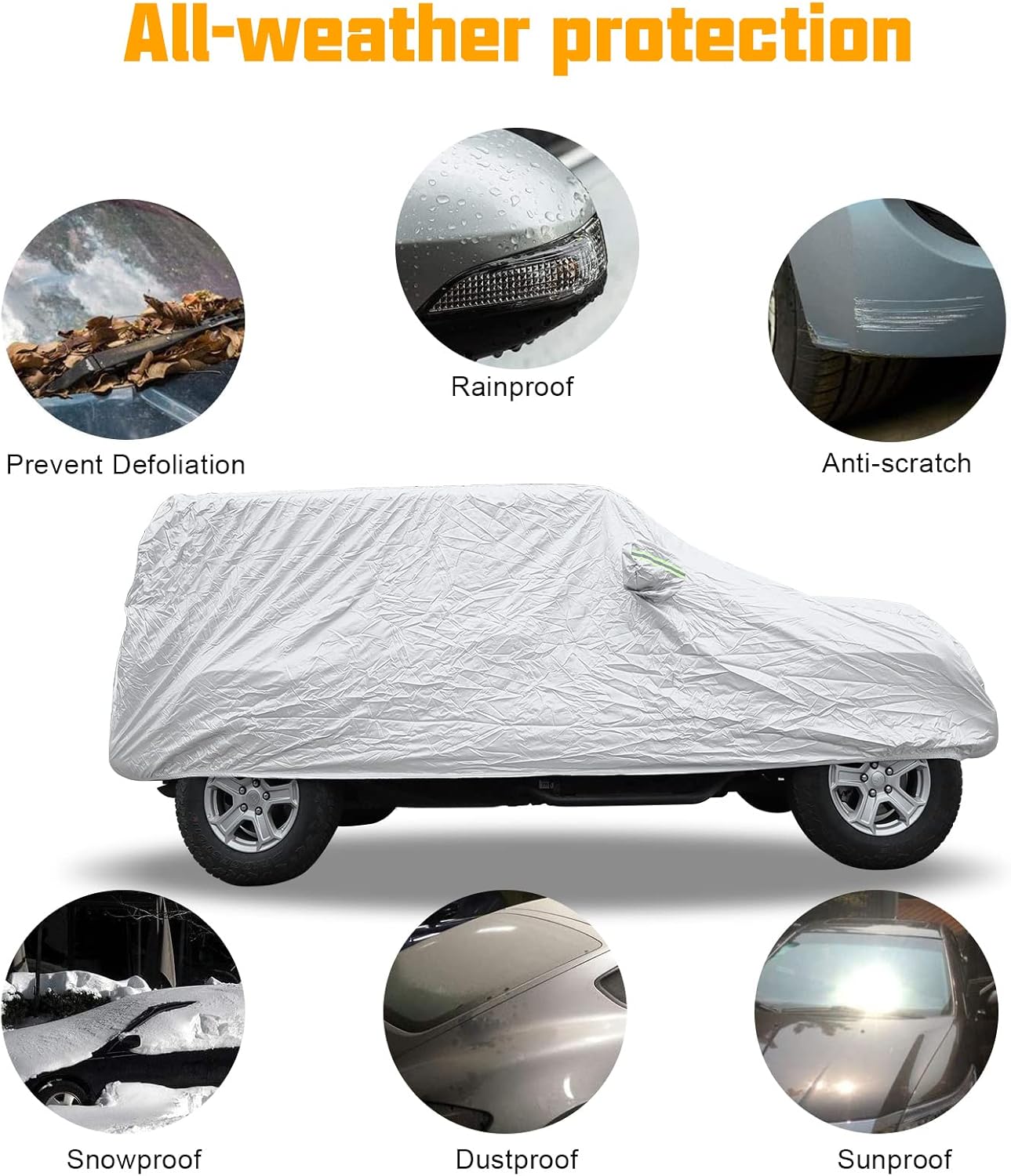 Silver 2-Door Full Car Cover with Driver Door Zipper D521
