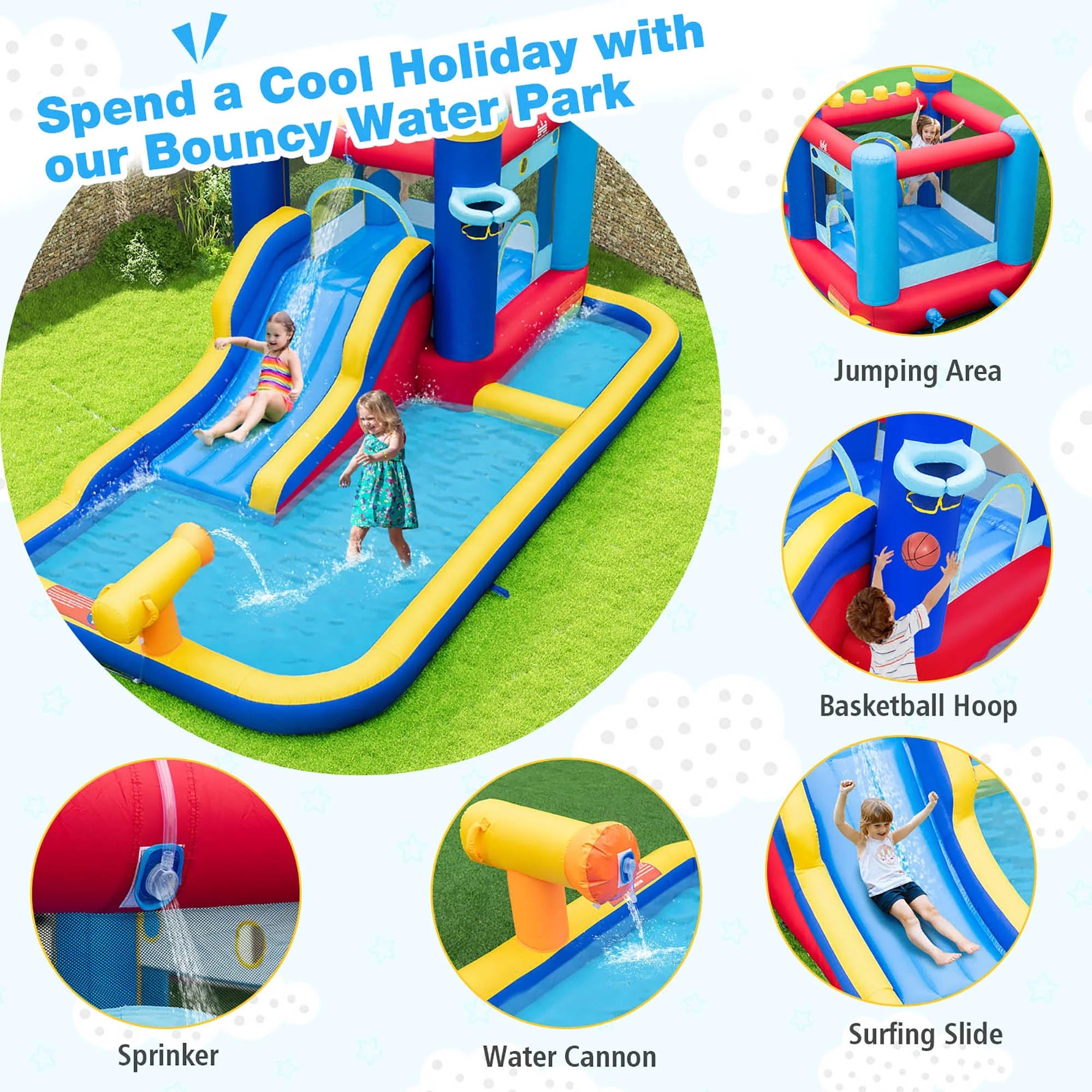 6-in-1 Inflatable Water Castle Bouncer with 50 Ocean Balls & 735W Blower P8537