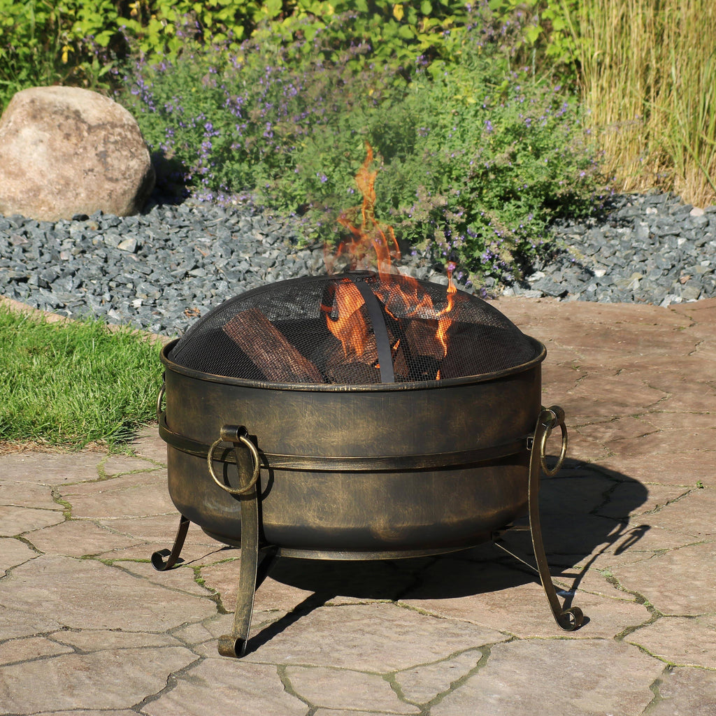 24 inch Steel Cauldron Fire Pit with Spark Screen C794500