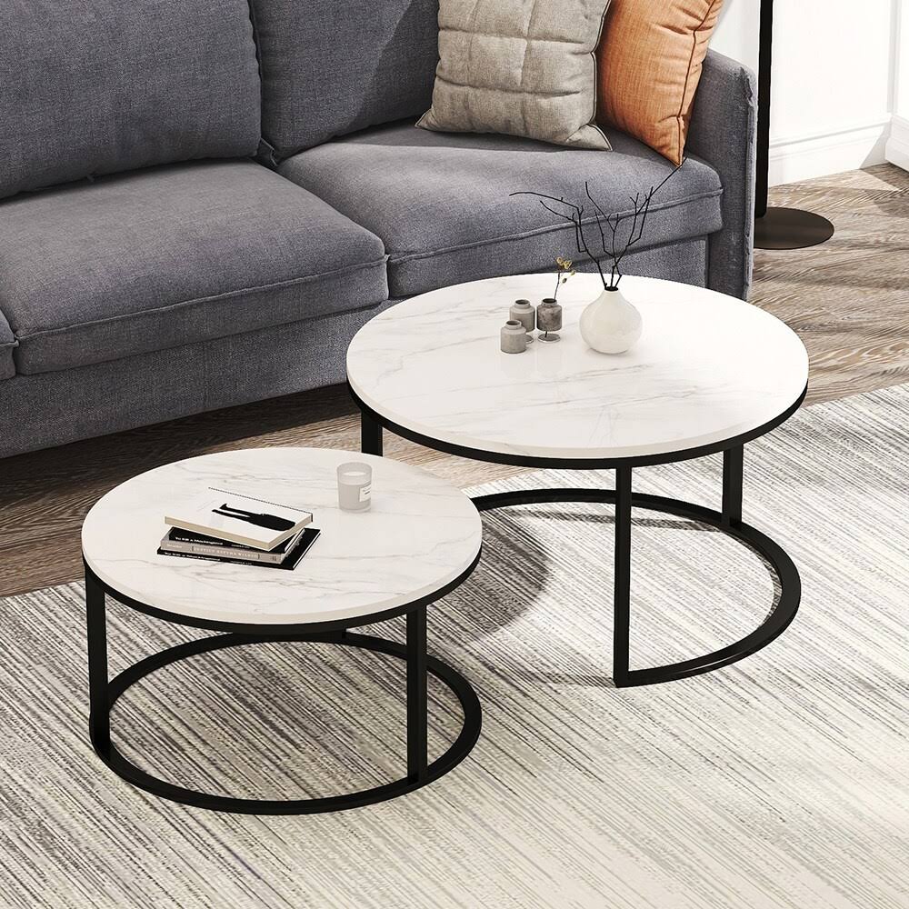 White Nesting Coffee Table with Black Frame R663