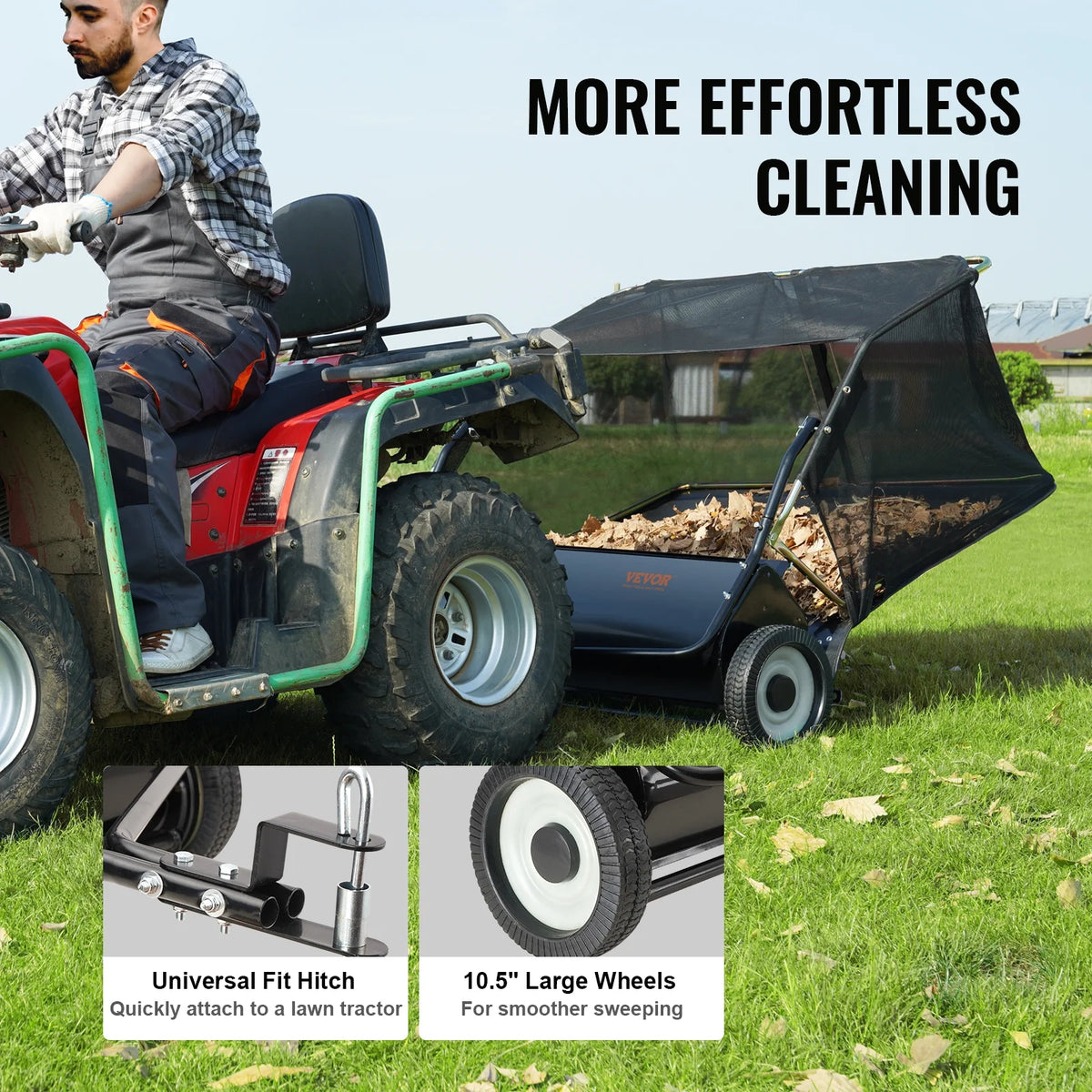 Tow Behind Lawn Sweeper 44 Inch, 25 cu. ft Leaf & Grass Collector P47540