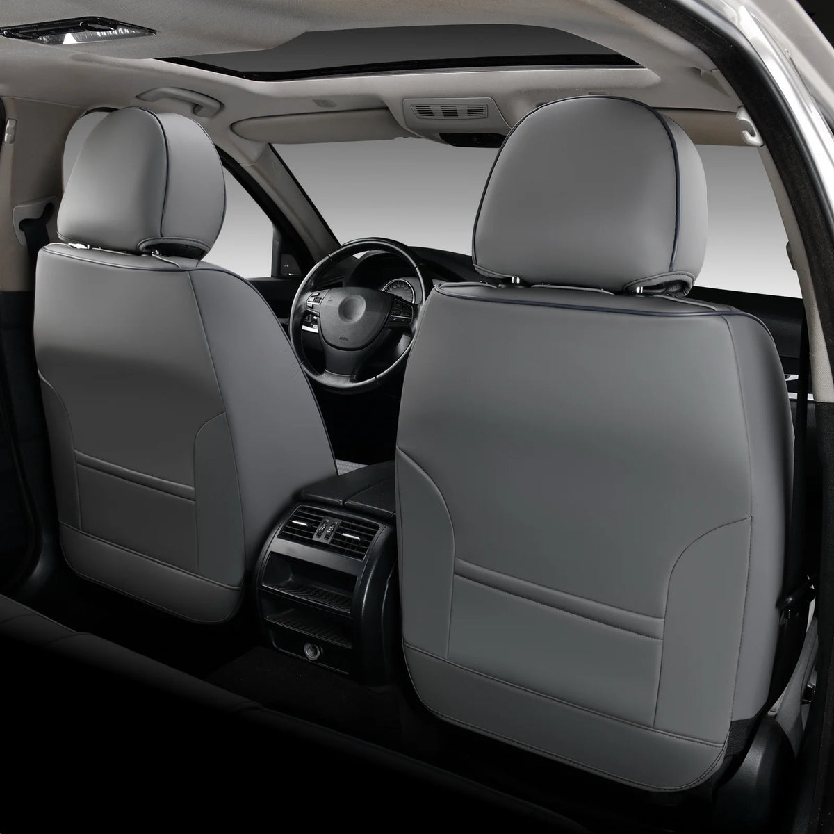 Gray Leather Car Seat Covers, 5 Seats Universal Seat Protectors R640835