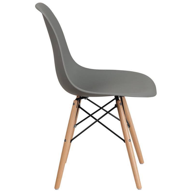 Moss Gray Plastic Chair with Wooden Legs O57869