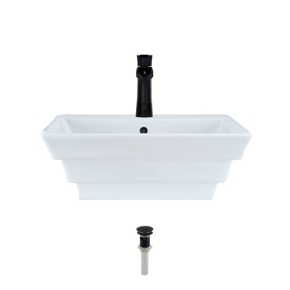 Vitreous China Rectangular Vessel Bathroom Sink with Faucet and Overflow U796334