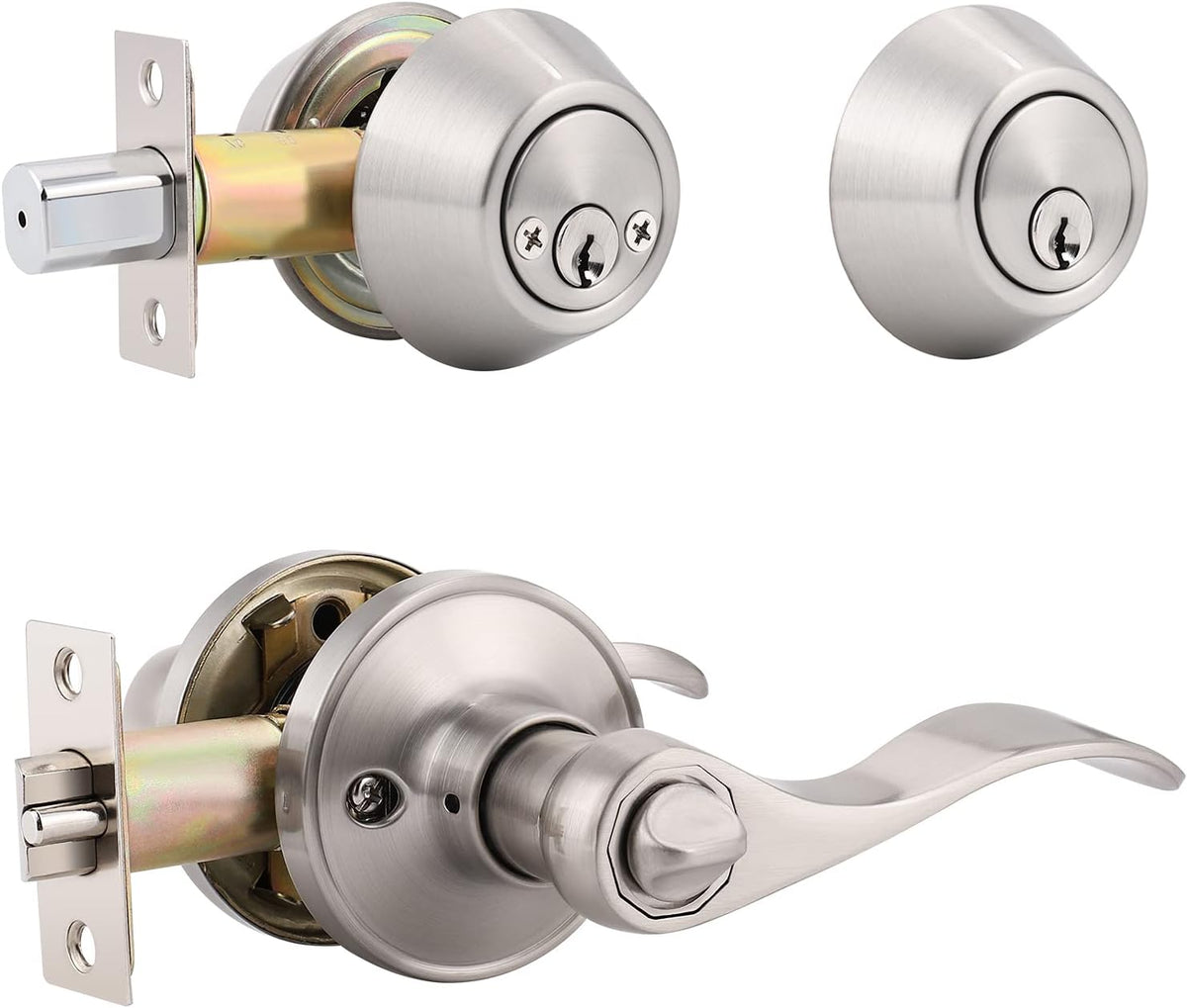 3 Pack Entry Door Levers with Deadbolt Combination Set, Satin Nickel Finish G1862