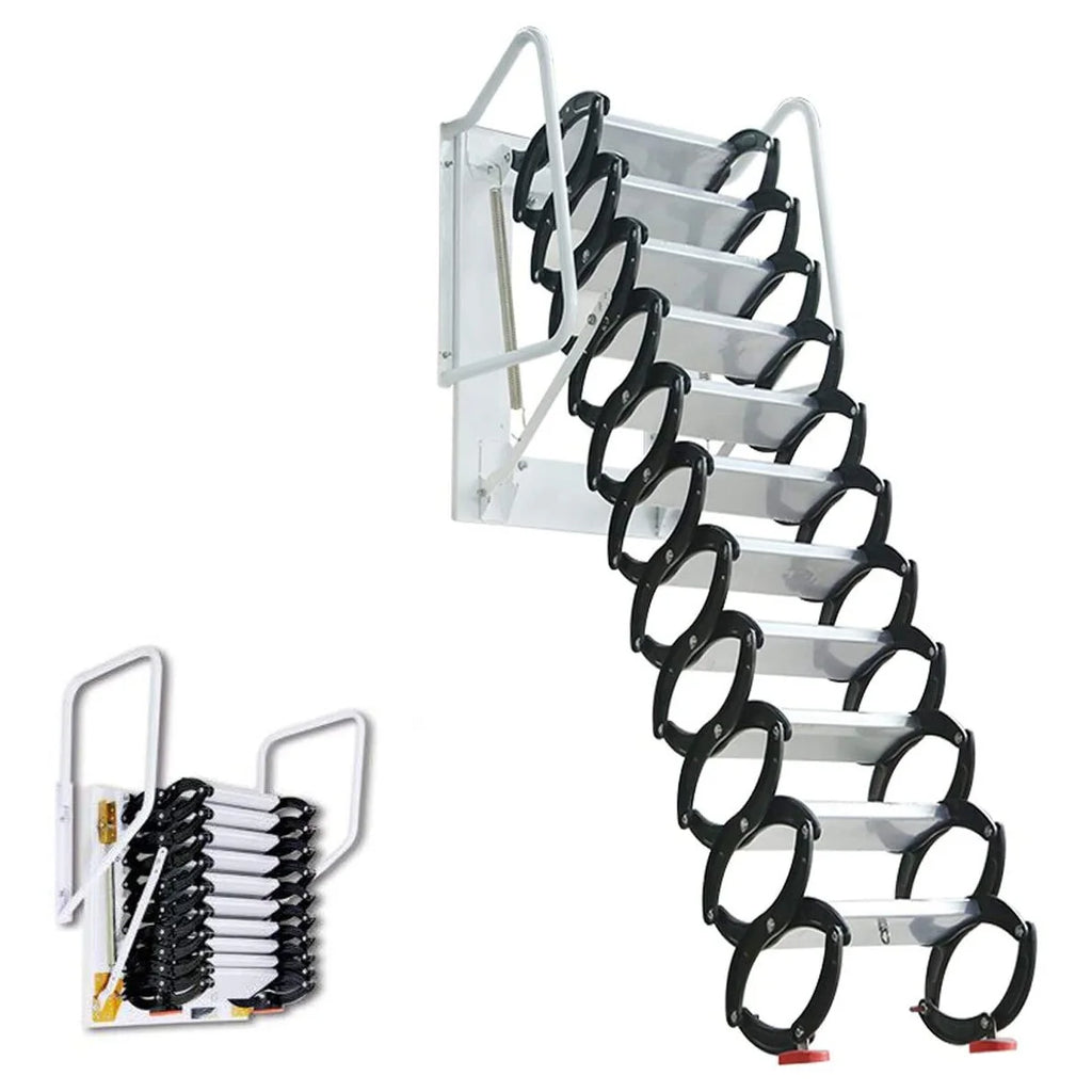 Wall Mounted Attic Loft Ladder Retractable Folding Ceiling Pull Down 9.8ft Height Black Al-Mg Alloy M631150