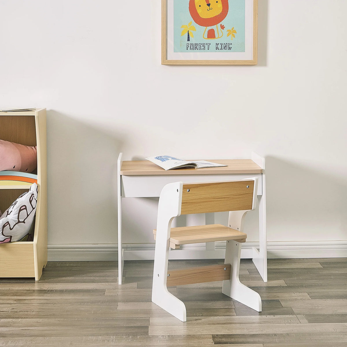 White & Natural Wooden Kids Table and Chair Set, 2 Piece G217