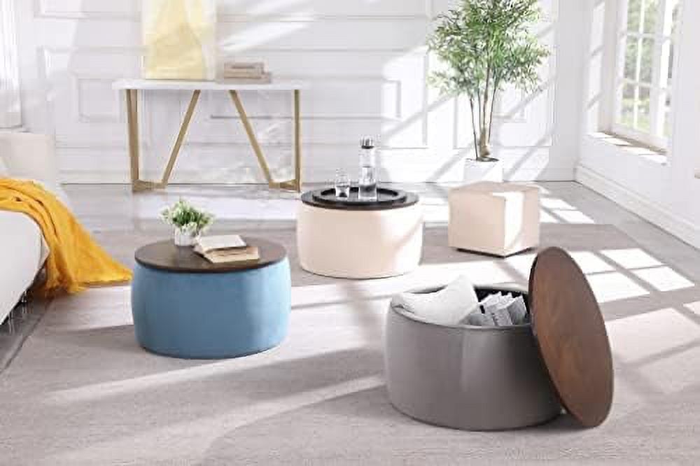 Blue Velvet Ottoman with Wooden Lid K40496