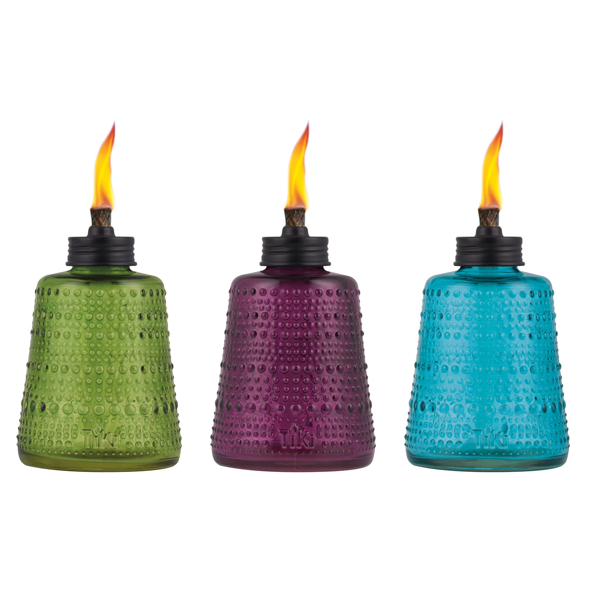 3-Pack 6" Table Torch Glass Blue Green and Purple Y7205