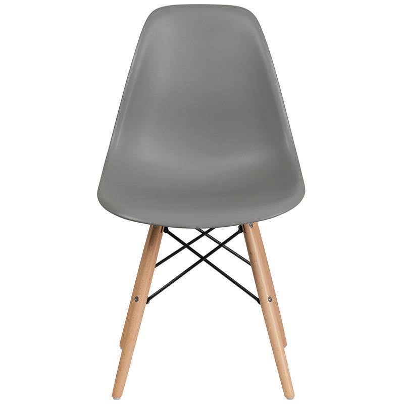 Moss Gray Plastic Chair with Wooden Legs O57869