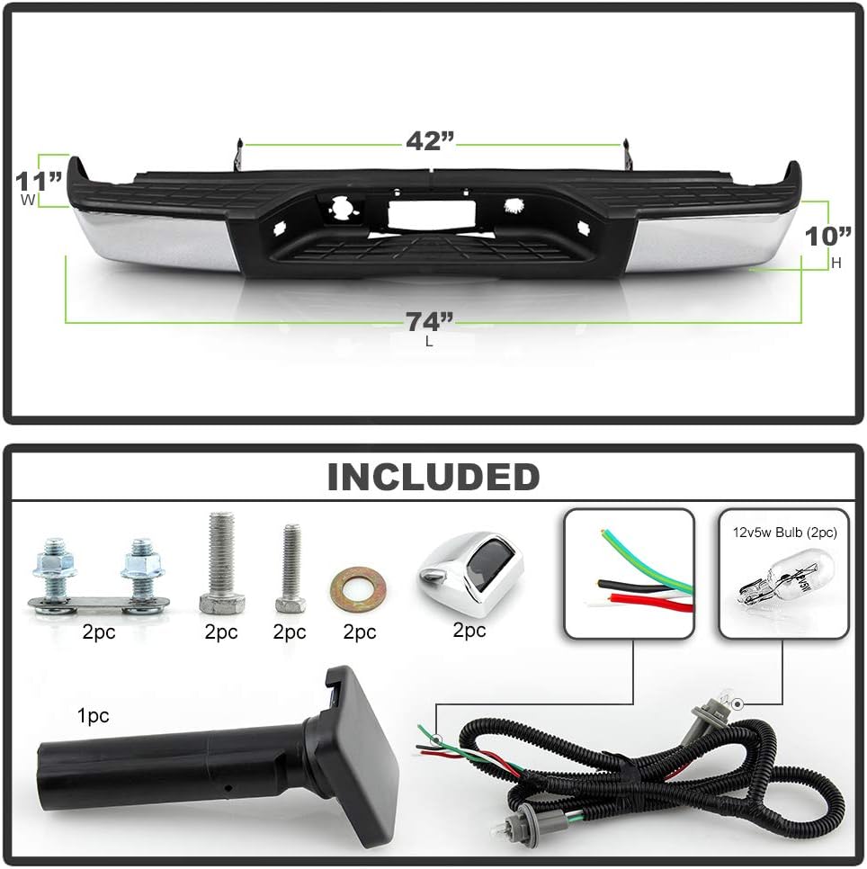 Chrome Steel Complete Rear Step Bumper Assembly M6930