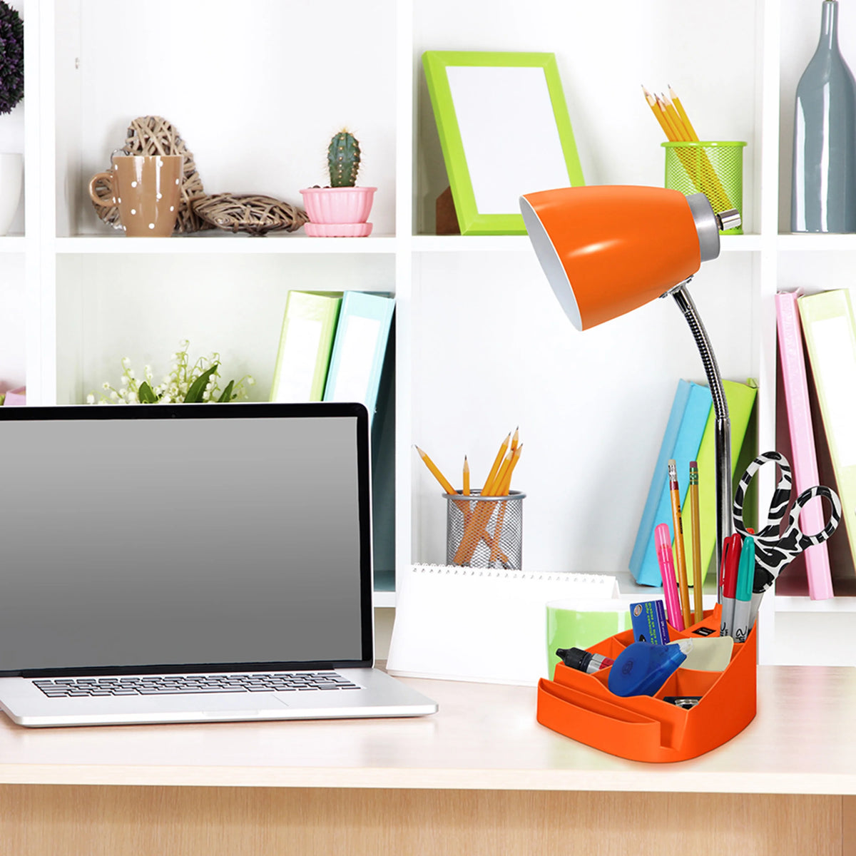 Orange Gooseneck Organizer Desk Lamp with USB port U56346