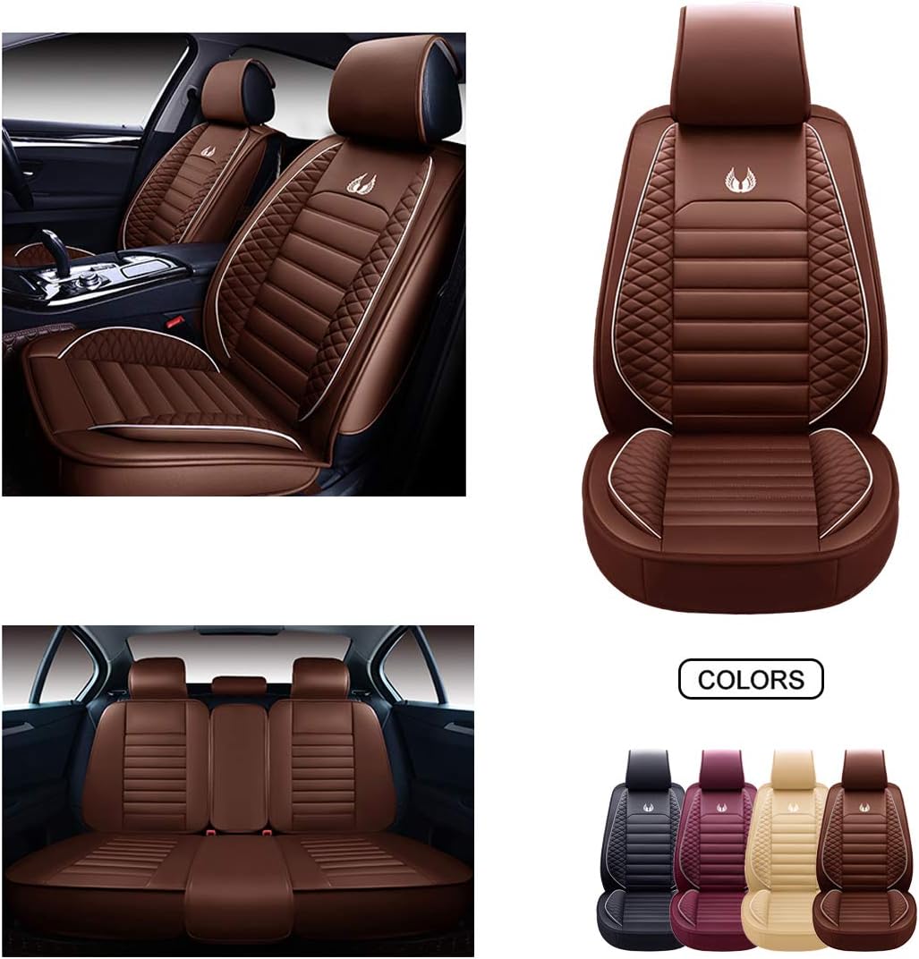 Black Faux Leather Car Seat Covers Set I804618