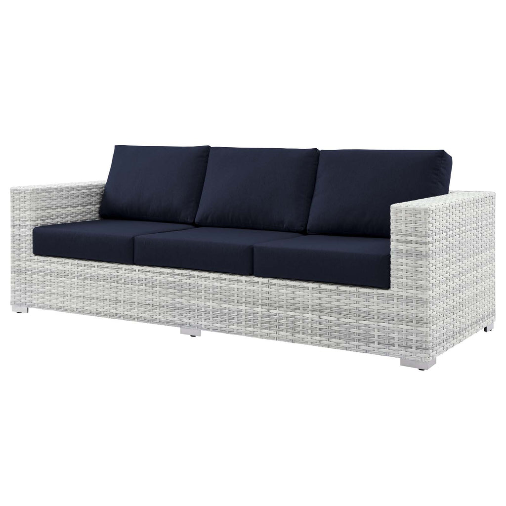Lounge Sectional Sofa Chair Set, Rattan, Wicker, Light Grey Gray Blue Navy, Outdoor Patio Balcony Cafe Bistro Garden Furniture Hotel Hospitality N6628