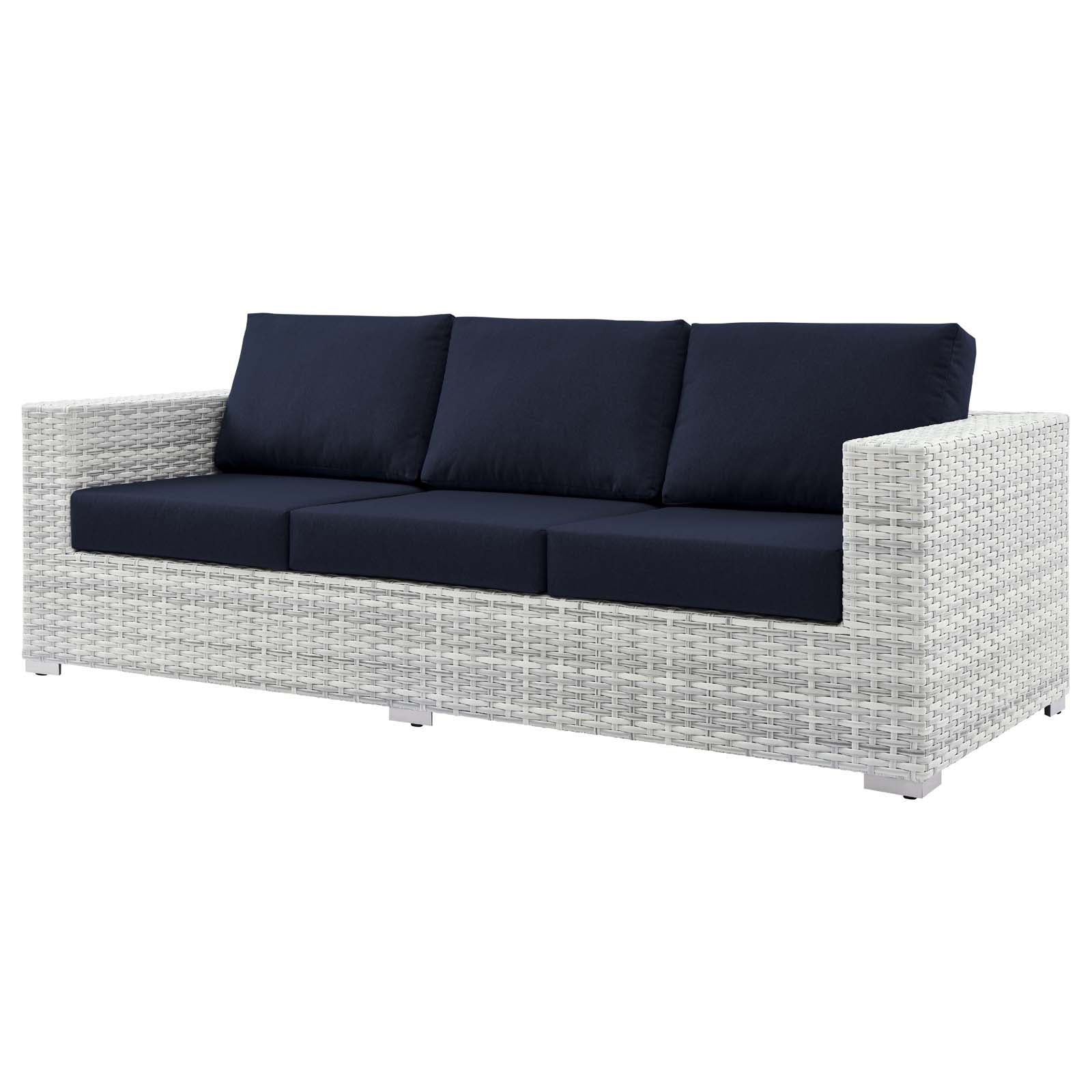 Lounge Sectional Sofa Chair Set, Rattan, Wicker, Light Grey Gray Blue Navy, Outdoor Patio Balcony Cafe Bistro Garden Furniture Hotel Hospitality N6628
