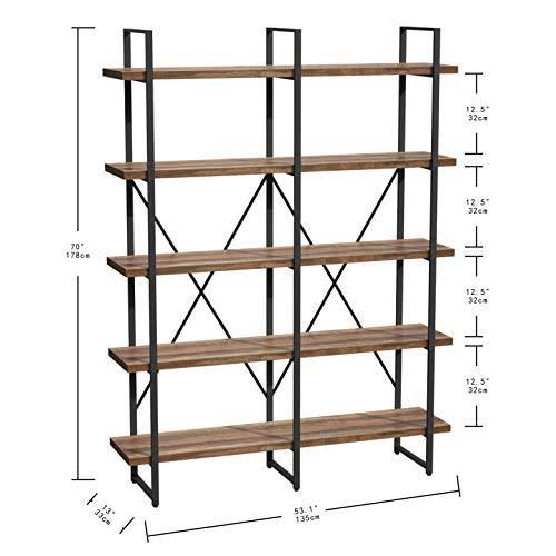 Double Wide 5-Tier Open Bookcase Wood and Metal Shelves A64832