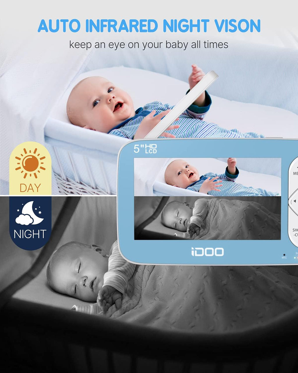 720P 5 HD Color Display Video Baby Monitor with Camera and Audio W649072