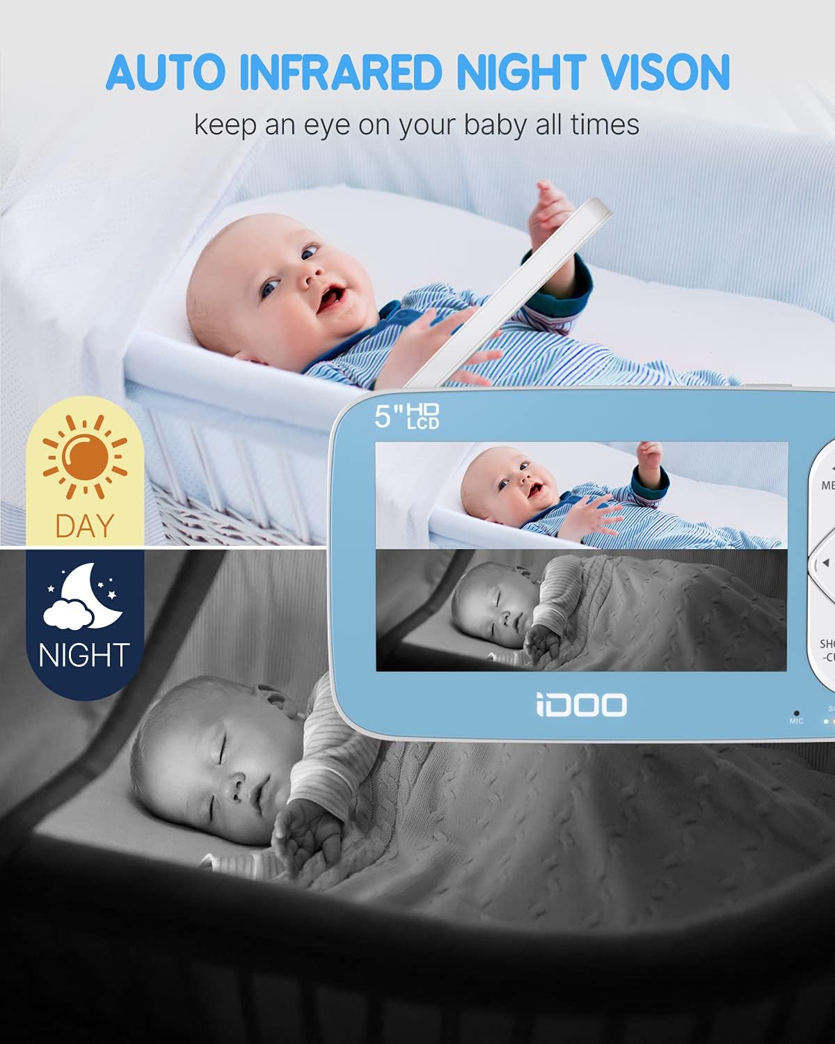 720P 5 HD Color Display Video Baby Monitor with Camera and Audio W649072