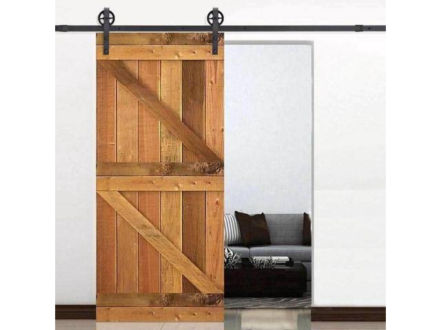 5-16ft Single Wood Sliding Barn Door Hardware Kit Black Carbon Steel N43508
