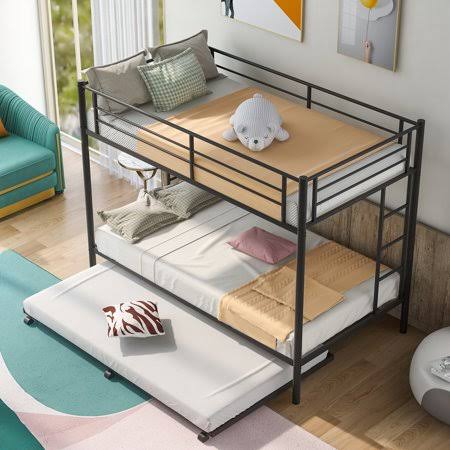 Black Bunk Bed with Trundle and Sliding Shelf H94377
