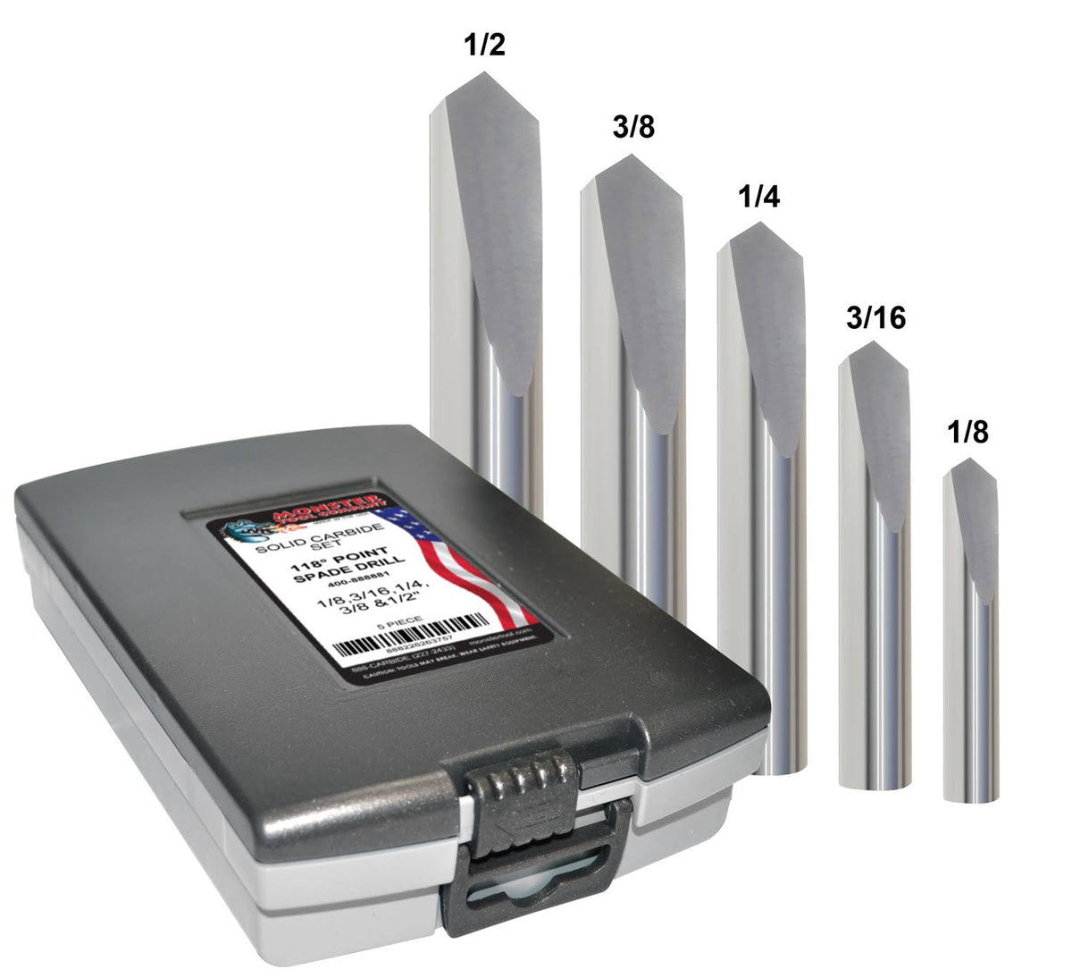 Solid Spade Drill Set 5Pc Carbide A8217
