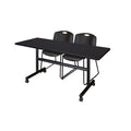 60x22 Flip Top Mobile Training Table with 2 Stack Chairs W694