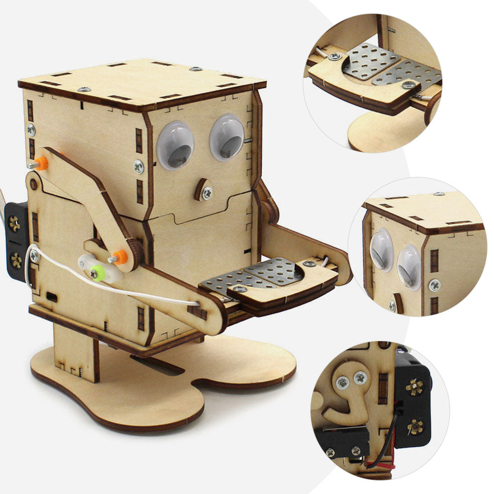 Wooden Piggy Bank Coin Eating Robot Toy G8637
