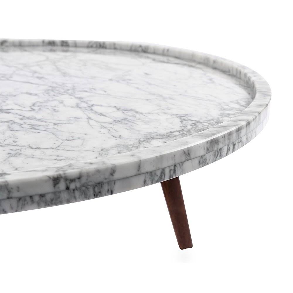 White Marble Side Table with Walnut Legs M615