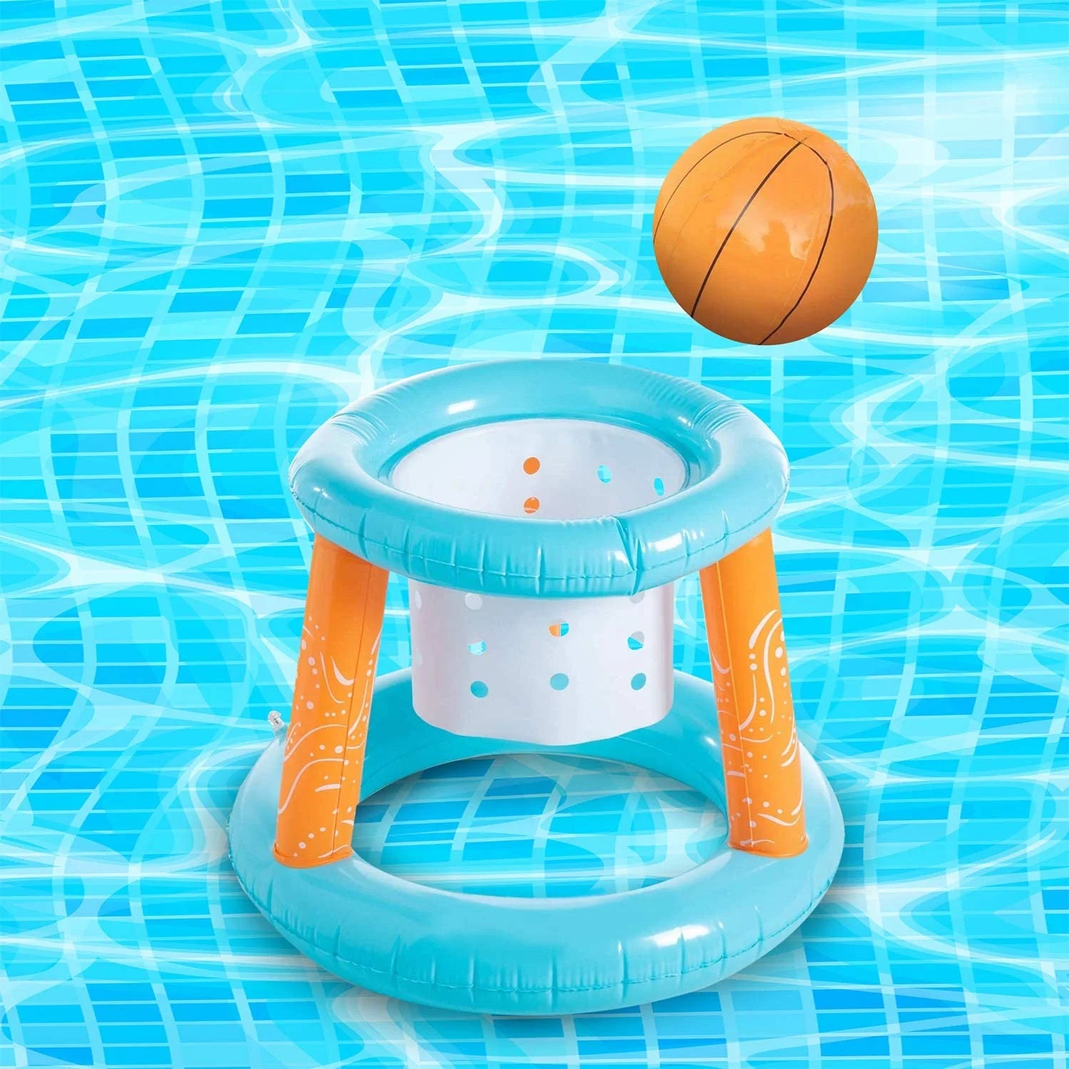 Light Blue Inflatable Pool Volleyball Set and Pool Basketball Hoops Balls N988207