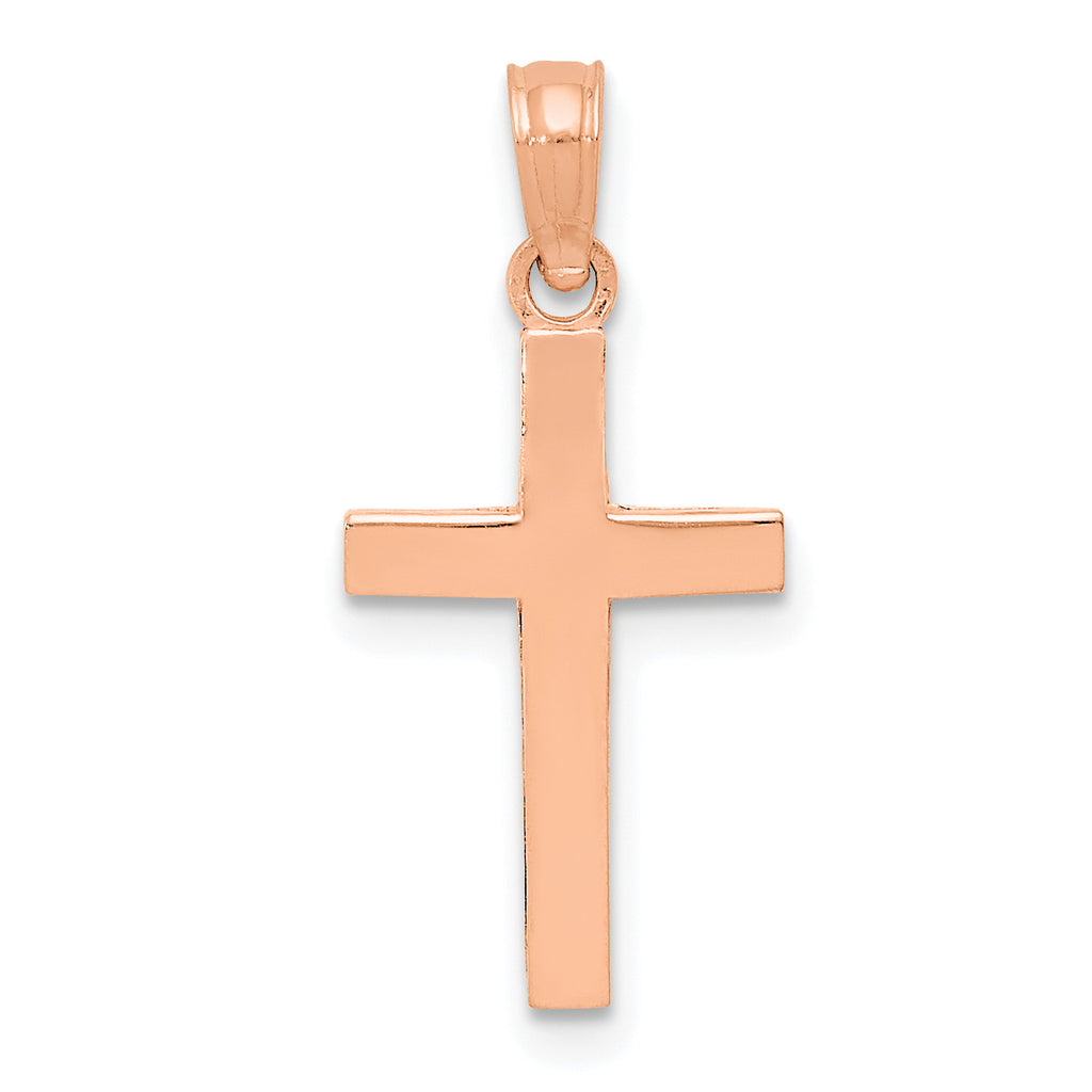 10K Rose Gold Polished Cross Pendant with 14K Yellow Gold Rope Chain 18" K298