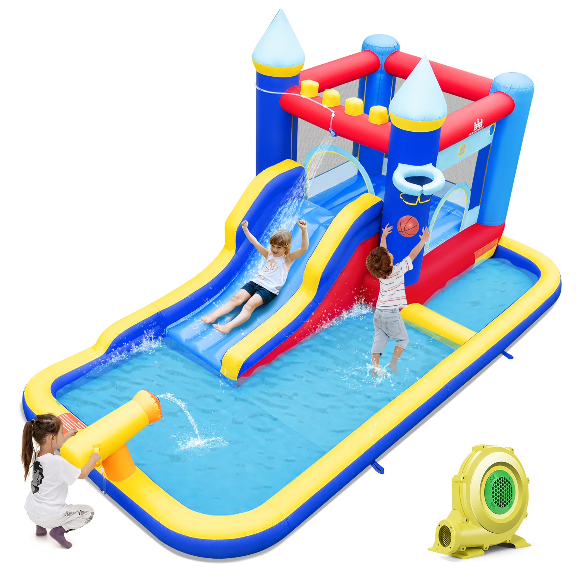 6-in-1 Inflatable Water Castle Bouncer with 50 Ocean Balls & 735W Blower P8537