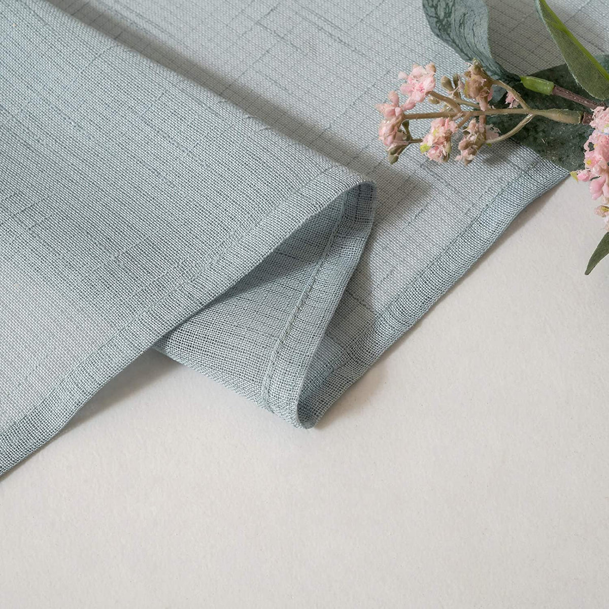 2 Panels Sheer Linen Curtains W 25 x L 40 Inches Teal K477