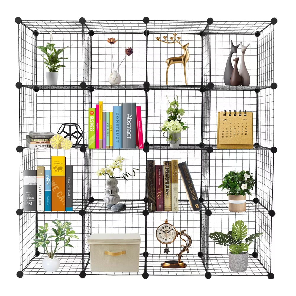 16-Cube Metal Wire Cube Storage Shelves Organizer Bookcase D9733