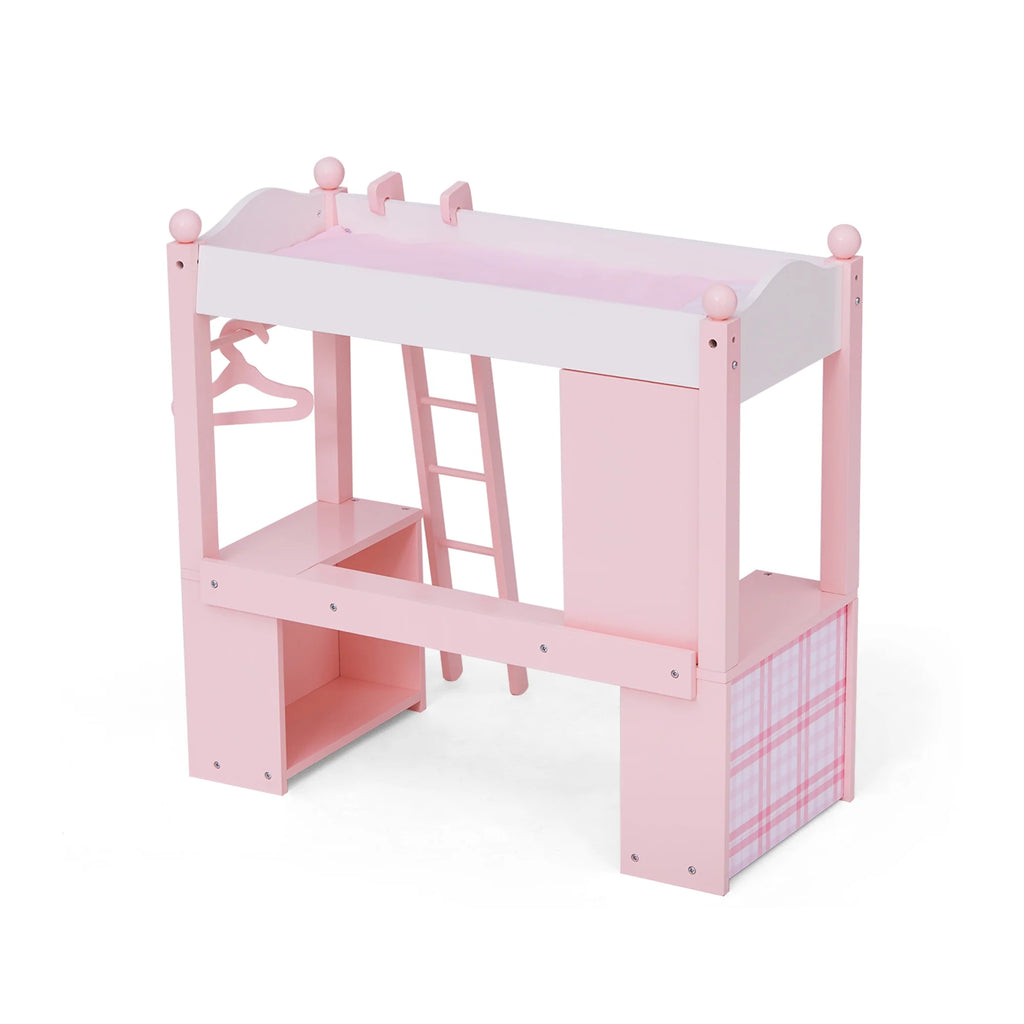 Pink Loft Bed, Desk, Chair, & Accessories for 18" Dolls I4101