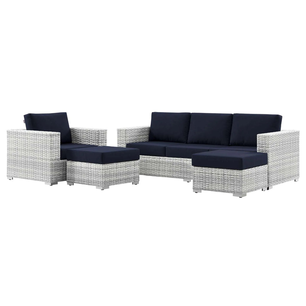 Lounge Sectional Sofa Chair Set, Rattan, Wicker, Light Grey Gray Blue Navy, Outdoor Patio Balcony Cafe Bistro Garden Furniture Hotel Hospitality N6628