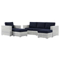 Lounge Sectional Sofa Chair Set, Rattan, Wicker, Light Grey Gray Blue Navy, Outdoor Patio Balcony Cafe Bistro Garden Furniture Hotel Hospitality N6628