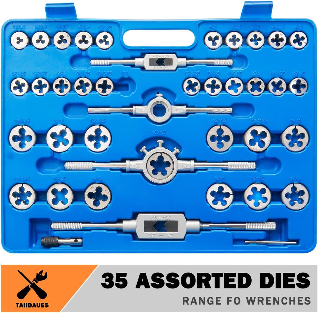 110 Piece Hardened Alloy Steel Metric Tap And Die Threading Tool Set with Storage Case U481523