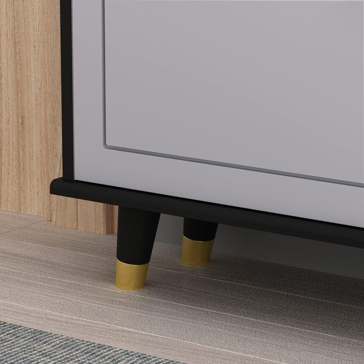 Black and White 3 Drawer Wood Shoe Storage Cabinet I96611