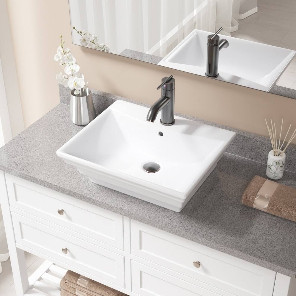 Vitreous China Rectangular Vessel Bathroom Sink with Faucet and Overflow U796334